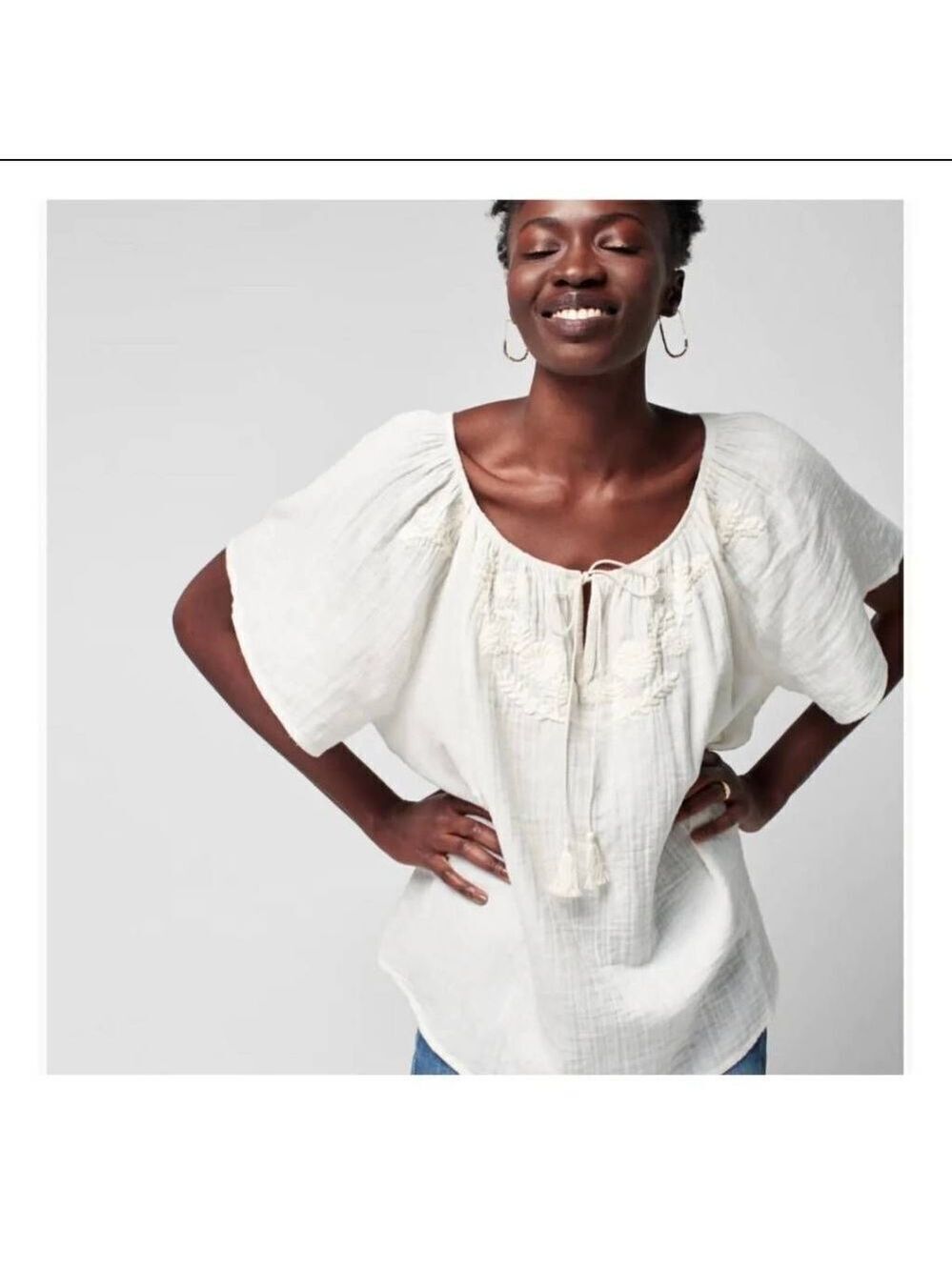NWOT FAHERTY Florence Embroidered Organic Cotton Trapeze Top Sz M